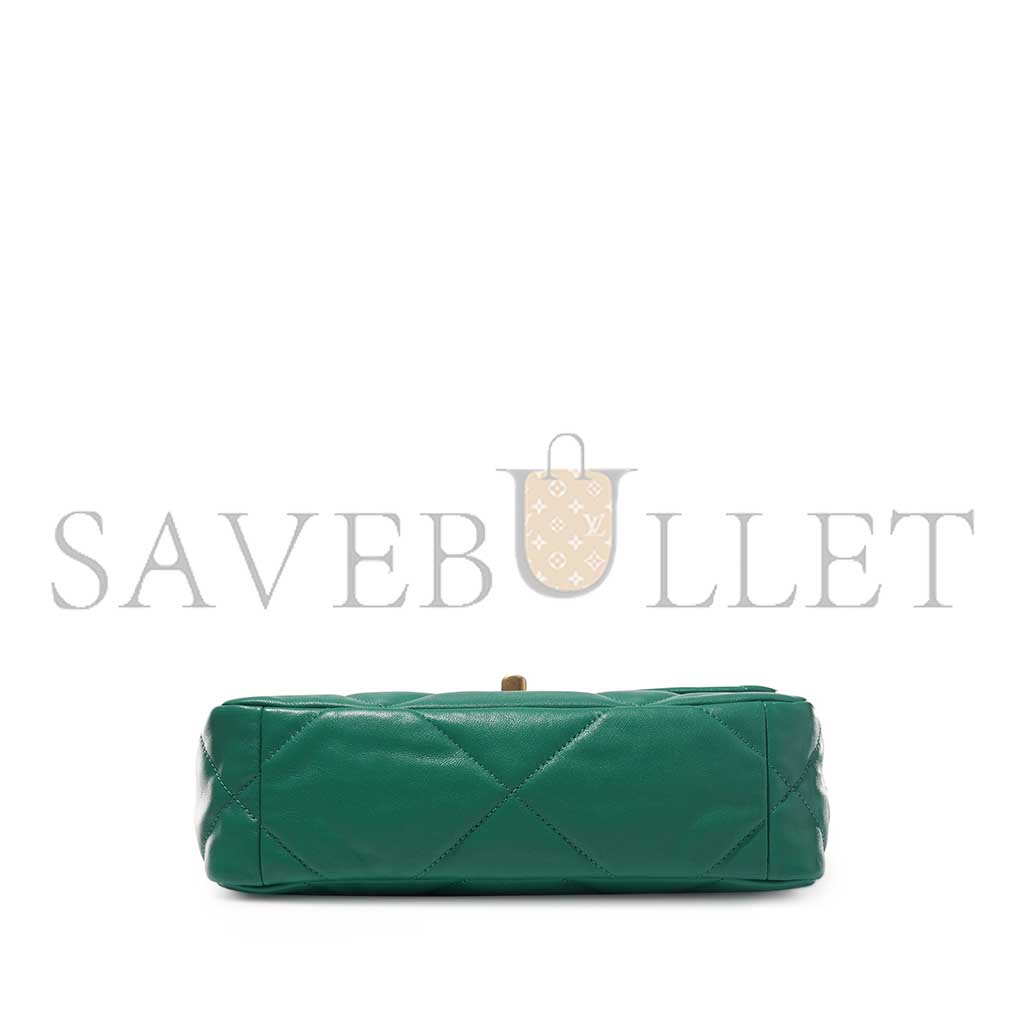 Ch*el green quilted lambskin Ch*el 19 flap gold and ruthenium hardware as1160 (26*16*9cm)